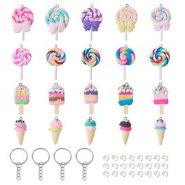Cheriswelry 40pcs Candy Lollipop Polymer Clay Charm Sweet Ice Cream Dessert Charm Keychain Pendants for Phone Straps Key Bag Decor DIY Jewelry Making Kits
