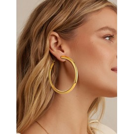 Large Gold Hoop Earrings 70mm 14K Gold Hoop Earrings for Women Hypoallergenic Trendy Chunky Clip On Earring