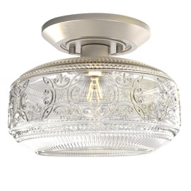 KnLnny Ware Brushed Nickel Flush Mount Ceiling Light with Classical Glass Shade, Ceiling Light Fixture for Hallway Porch Corridor Kitchen Bedroom, 4000K, 9W Bulb Included