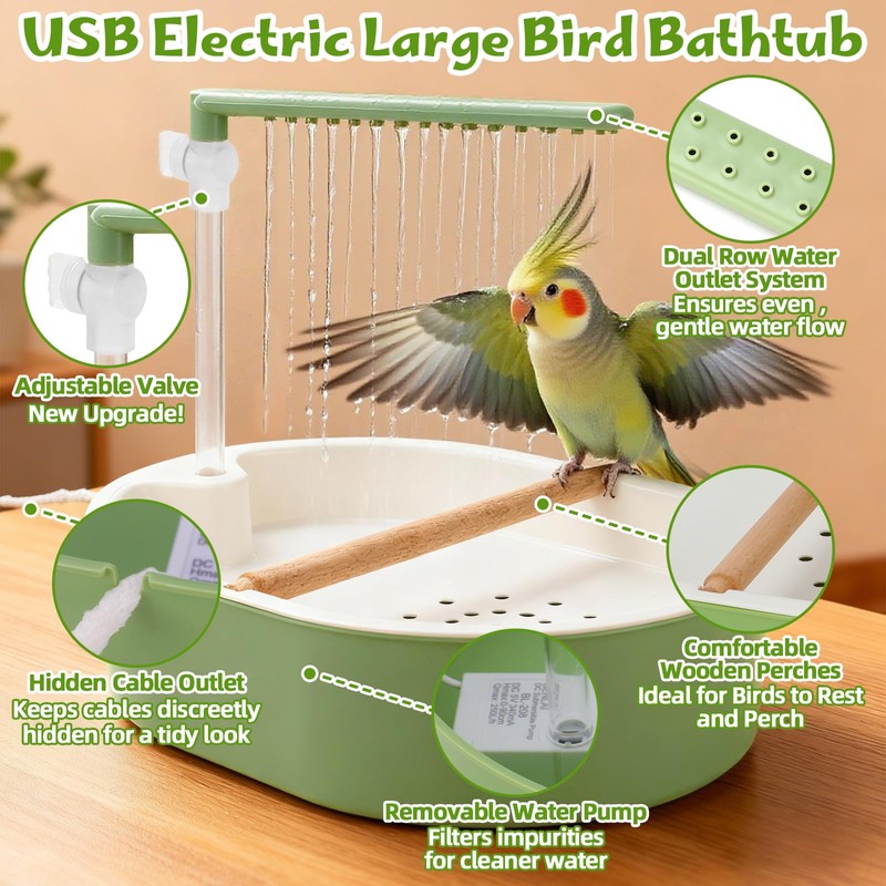 Lonepetu Automatic Parakeet Bird Bath Shower, Quiet Circulating Parrot Bathtub