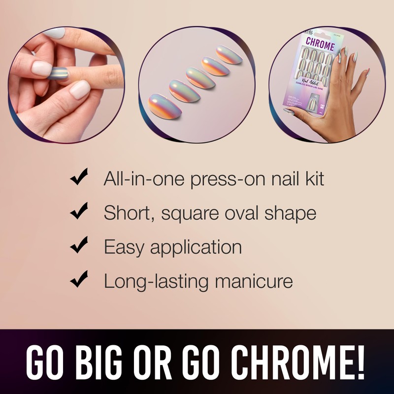Ardell Nail Addict Chrome Eclipse, Press On Nails, Short Round