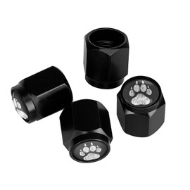Muishi Dog Paw Print Tire Valve Stem Caps, Aluminum Black Stem Tire Valve Caps Universal Stem Covers for Cars, SUVs, Trucks, Bikes, Motorcycles, Bicycles (4 Pack)