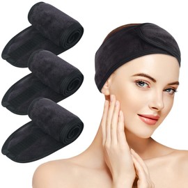 KinHwa KinHwa Headbands for Washing Face Non-slip Make-up Headwraps Adjustable Hair Bands Fits All Head Sizes Perfect for Sports, Yoga, Workout or Bath 3 Pack - Navyblack