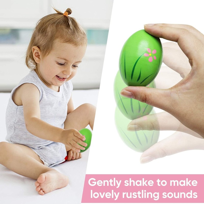 Wooden Easter Eggs, Pack of 9 Percussion Musical Egg Shakers,