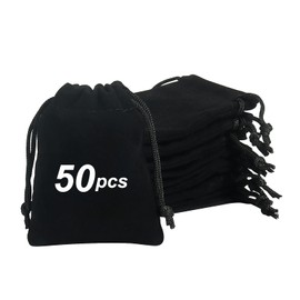 Shintop 50pcs Little velvet Jewelry bags, 3x4inch Black Drawstring Gift pouches Coin Purse for Dice Small Business Party Favor