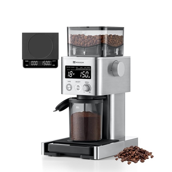 MOKKOM Coffee Grinder with Removable Coffee Scale via Bluetooth Connectivity,