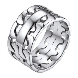 ChainsHouse Stainless Steel Band Ring for Men Women Punk Gothic Curb Chain Finger Ring Cuban Chain Design Finger Ring Gotihic Ring for Valentine's Day Christmas Birthday, Stainless Steel