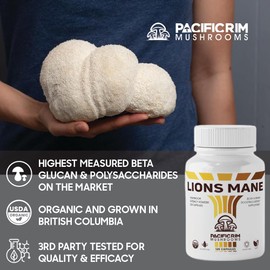 Pacific Rim Mushrooms Pacific Rim Mushrooms Lion's Mane Capsules- Organic Lions Mane Mushroom 10:1 Extract With Immunomodulating Properties - Vegan Mushroom Supplement, 300 Capsules