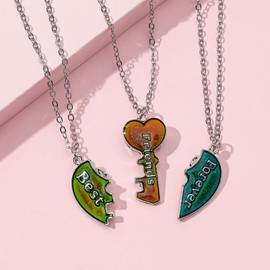 Elefezar Best Friends Necklace for 3, Mood Temperature Sensing Color Changing Heart Matching BFF Gift