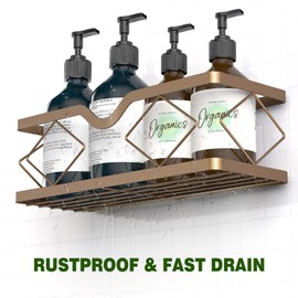 Kadolina 2 Pack Adhesive Shower Caddy, Stainless Steel Bathroom Shelf, Rustproof Conditioner & Shampoo Storage Holder (Bronze)