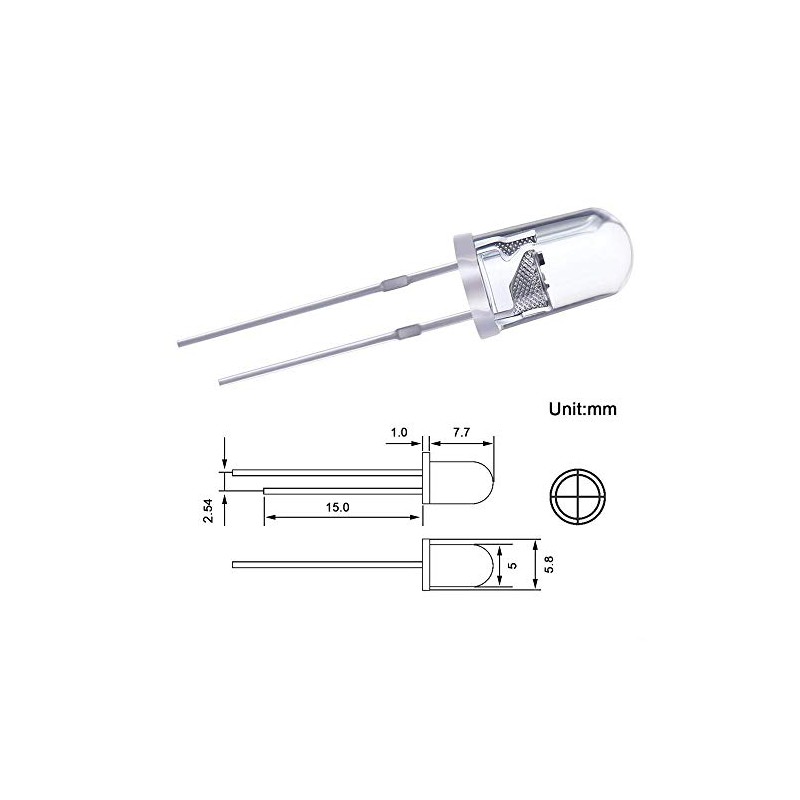 GFORTUN 100Pack 5mm LED Emitting Diode Lights 20mA Round Head