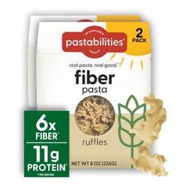 Pastabilities High Fiber Pasta - Ruffles Shaped Wheat - 11g Protein per serving, Delicious Taste & Texture, Excellent Source of Prebiotic Fiber, Plant-based, Vegan and Non GMO Certified (2 Pack, 8 Oz)
