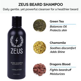 Zeus Premium Beard Shampoo Conditioner Kit Brush USA Germany Choice - Vanilla Rum
