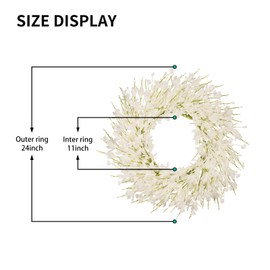 wwmira 24 Inch Artificial White Forsythia Flower Wreath, Silk & Paper Bridal Floral Wreath for Front Door, Elegant Winter Wedding & Spring Summer Decor, All Season Farmhouse Porch Wall Decor
