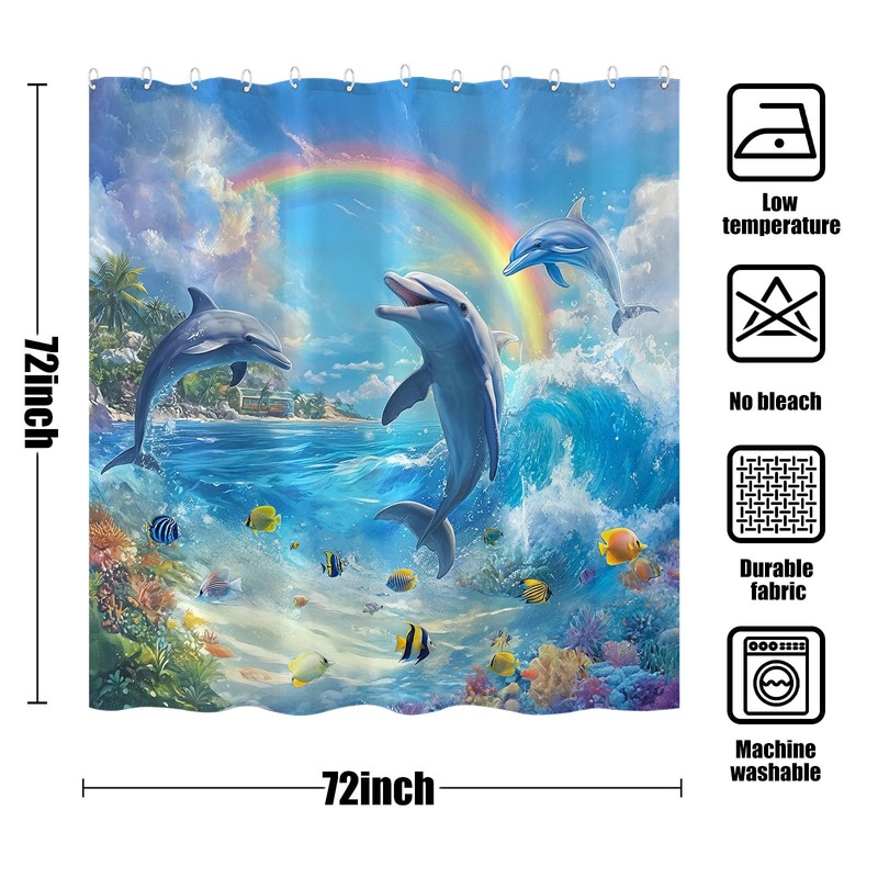 Accnicc Dolphin Shower Curtain Ocean Funny Rainbow Dolphins Shower Curtains