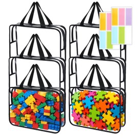 6 Pack Large Storage Organizer with Zipper and Labels, PVC Clear Bags for Board Games, Books, Puzzles, Building Blocks