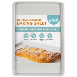 Boxiki Kitchen Non-Stick Ceramic Baking Sheet - Slick & Non-Toxic Ceramic Coating, PTFE & PFOA Free Cookie Sheet Pan - Perfect for Baking, Roasting, and More (Quarter Sheet Pan)