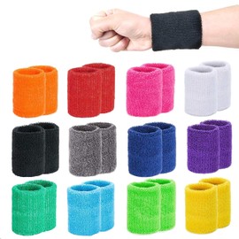 INHEMi 24pcs Sports Wristbands for Gym, Colorful Sweatbands for Kids, Men & Women, Elastic Cotton Sweat Bands for Football, Basketball, Soccer, Running, Tennis, Golf