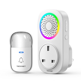 TECKNET Wireless Doorbell, Self Powered Door Bell IP65 Waterproof, Plug Through Doorbell Chime Kits with RGB Light, 60 Chimes & 5 Volume Levels, Cordless Door Bell Wireless at 1000 Feet Long Range
