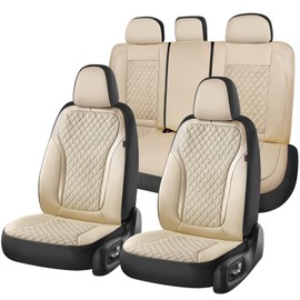 Coverado Car Seat Covers Full Set, Beige Car Seat Covers, Luxury Leather Car Seat Cover with Carbon Fiber Textured Design, Spill-Proof Seat Cushions, Automotive Seat Cover Universal Fit Most Cars
