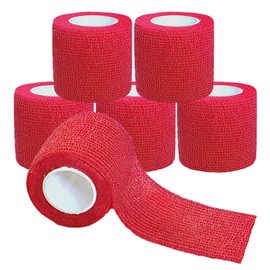 Kuanfine 6 Pack 2 Inches Self Adhesive Bandage Wrap Vet Wrap for Pets, Stretch Self Adherent Tape Cohesive Wrap for Athletic, Sports, Wrist and Ankle(Red)