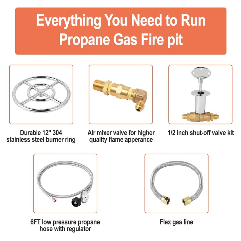 GASPRO Propane Gas Fire Pit Kit, with 12 Inch Fire