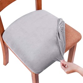 smiry Stretch Chair Seat Covers for Dining Room, Velvet Dining Chair Seat Protectors Chair Slipcovers, Set of 4, Light Grey
