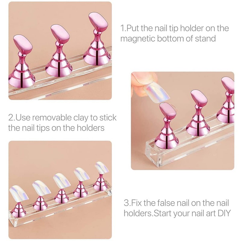 2 Set Acrylic Nail Art Holder Practice Display Stand Magnetic