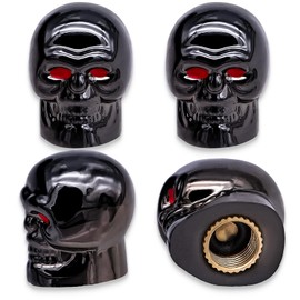 MEAJOO 4PCS Skull Style Tire Valve Stem Caps, with O Rubber Ring, Universal Copper Core Tire Valve Stem Covers for Cars, SUV, Trucks, Bikes, Motorcycles, Bicycles(Gun Gray)