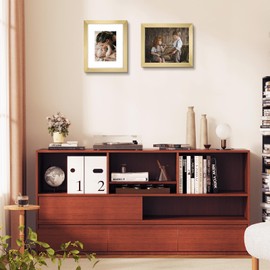 Golden State Art, 8x10 Picture Frame Set of 3 - Matted to 5x7 Photo - Engineered Wood Gallery Frame Set with Plastic Cover - Wall Mounting or Tabletop Display (Gold, 3 Pack)