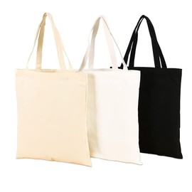 CINGHIA Cotton Bag, Jute Bag, Unprinted, Pack of 3 Linen Bags, Unprinted, 34 x 40 cm, Fabric Bag, Long Handle, Reusable Fabric Bags with Handle, Fabric Bags for Painting, black