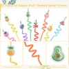 HOMMDECO Glitter Fruit Theme Spiral Straw 24 Piece Reusable Bendable