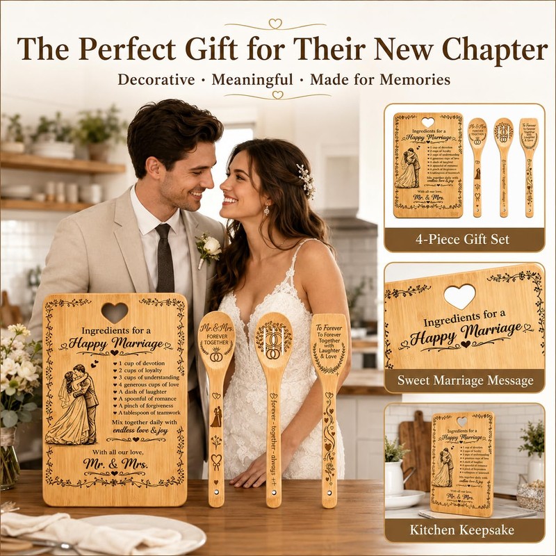 4 Piece Wedding Gifts, Kitchen Set for Couples, Mr and