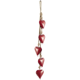 Deco 79 Red Metal Decorative Hearts with Jute Hanging Rope, 4" x 2" x 35"