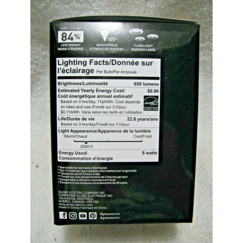 GLOBE 65W Equivalent Indoor Dimmable LED Flood Light Using 8W-ENERGY