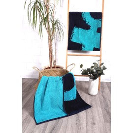 jilda-tex Beach Towel Bath Towel - 90 x 180 cm - 100% Cotton Velour Terry Cloth Easy Care., Nordic Blue, 90 x 180 cm