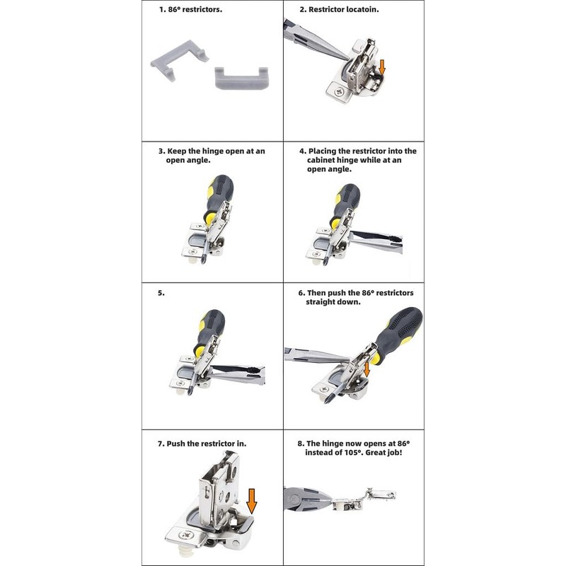 (Decobasics ONLY) Cabinet Restrictor Clips (20 Pack)- 86° Degree Angle
