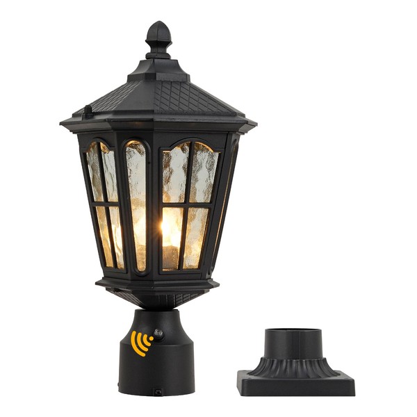 GYDZ Post Light Outdoor with 3-Inch Pier Mount Base, 17''H Exterior Post Light Fixture,Waterproof IP65 Classic Die Cast Aluminum with Water Ripple Glass, E26 Base 60W Max,Matte Black