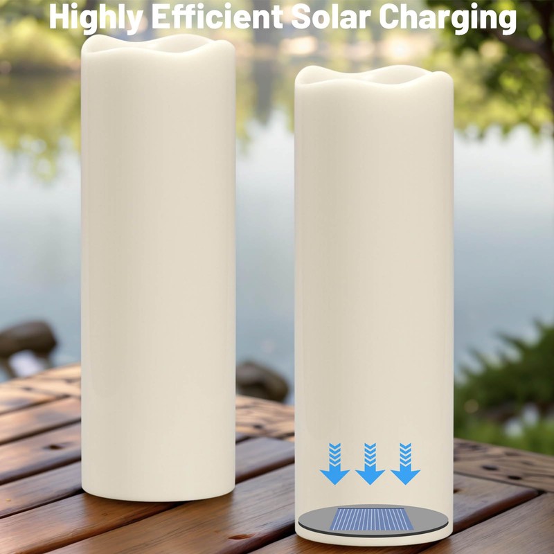 Eldnacele Large Solar Flameless Flickering Candles Outdoor Waterproof, Solar Powered