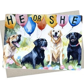 Baby Gender Reveal Card, Gender Neutral Baby Shower Card (1 Premium Notecard, 5X7 Inch, Message Inside) dog themed new baby congratulations greeting card or gender reveal party notecard - 1195