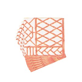 Caspari Bamboo Screen Coral Paper Linen Luncheon Napkins - 4 packs of 15 Napkins