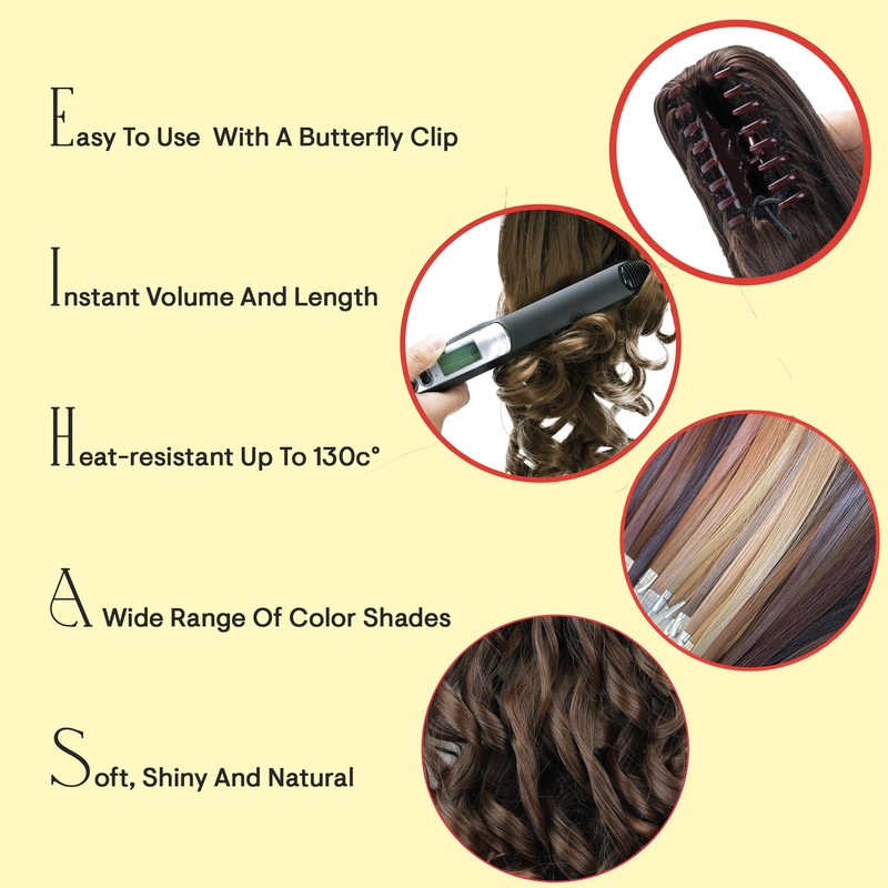 CAISHA 16" Hairpiece Ponytail Extension Butterfly Clip Voluminous Wavy Red-Brown