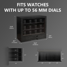 AUTOARK Wooden Watch Sunglass Display Case,12 Watch Box with Jewelry Drawer,Watch Eyeglass Holder with Window,Vertical Storage,Gift Idea,Black,AW-184