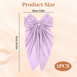 IGXX Purple Bow Hair Clip, Satin Long Tail Hair Bows, French Bowknot with Metal Hairpin, Big Bow for Women & Girls