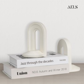 AELS Mordern Bookends, Mid Century Arch Heavy Duty Book Ends, Unique Decorative Bookend Supports for Shelves, Office Desktop Book Stand, Stopper for Books/Movies/CD, Cream