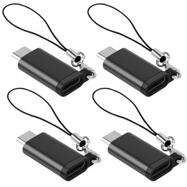 Leizhan USB C to Micro USB Adapter with Lanyard, 4 Pack, USB C Female to Micro USB Male Adapter, Compatible with MacBook Pro 2019/2018/2017, MacBook Air 2020, Black