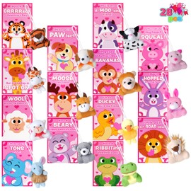JOYIN 28 Pack Valentines Day Gift Cards with Mini Plush Animals Toys, Cute Mini Animal Plush Toys for Valentines Party Favor, Classroom Exchange Cards and Valentine Greeting Cards
