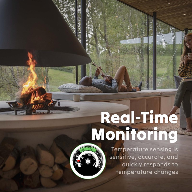 Magnetic Wood Stove Thermometer, 100-900°C Range, Real-Time Temperature Monitor with