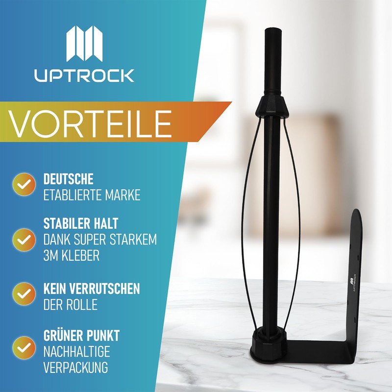 UPTROCK Kitchen Roll Holder - Black Stainless Steel Wall Mount