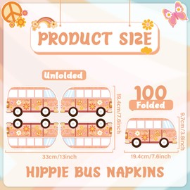 100Pcs Groovy Paper Napkins Hippie Party Decorations Boho Daisy Flower Disposable Cocktail Lunch Dinner Napkins Retro Bus Rainbow Party Decorative Hand Towel Supplies for Baby Shower Birthday Favors